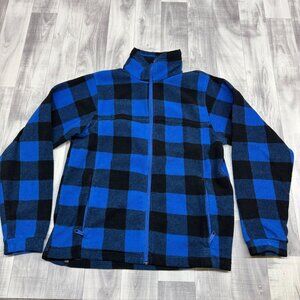 ✅Youth Boys Size 18/20 Columbia Full Zip Blue/Black Buffalo Plaid Fleece Jacket